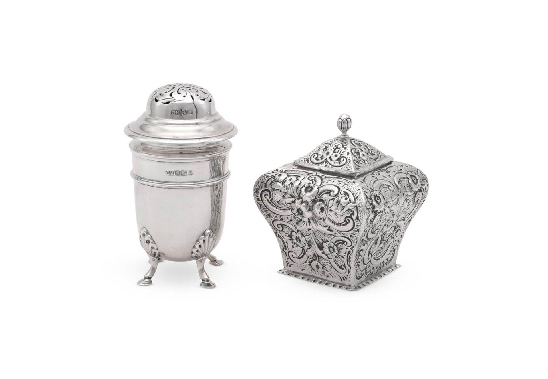 A VICTORIAN SILVER BOMBAY SQUARE SHAPED TEA CADDY