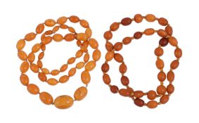 TWO BUTTERSCOTCH AMBER BEAD NECKLACES