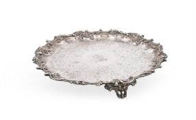 A VICTORIAN ELECTRO-PLATED SHAPED CIRCULAR SALVER