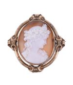 A MID VICTORIAN SHELL CAMEO BROOCH OF ANTINOUS, CIRCA 1870