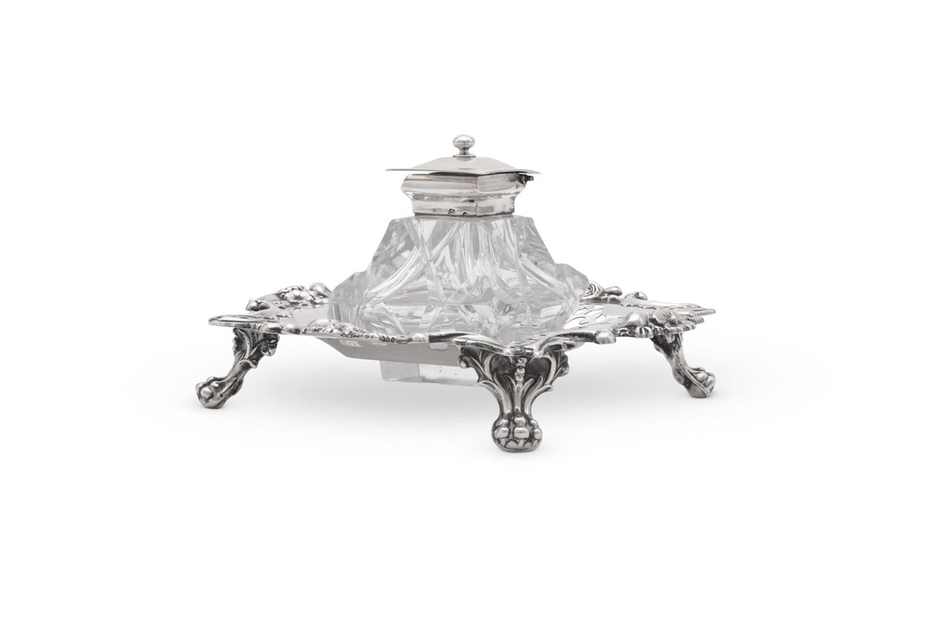 A VICTORIAN SILVER SHAPED SQUARE INKWELL, HENRY WILKINSON & CO. - Image 2 of 4