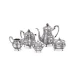 A GERMAN MATCHED SILVER COLOURED FIVE PIECE BALUSTER TEA AND COFFEE SERVICE