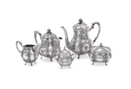 A GERMAN MATCHED SILVER COLOURED FIVE PIECE BALUSTER TEA AND COFFEE SERVICE