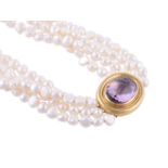 AN AMETHYST AND FRESHWATER CULTURED PEARL NECKLACE