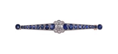 A SAPPHIRE AND DIAMOND BAR BROOCH