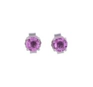 A PAIR OF PINK SAPPHIRE EAR STUDS