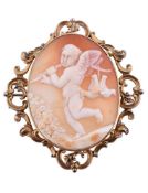 A MID VICTORIAN CAMEO BROOCH OF CUPID, CIRCA 1870