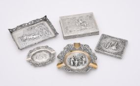 FIVE CONTINENTAL SILVER COLOURED ITEMS