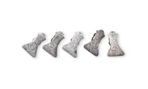 A MATCHED SET OF FIVE SILVER NAPKIN CLIPS