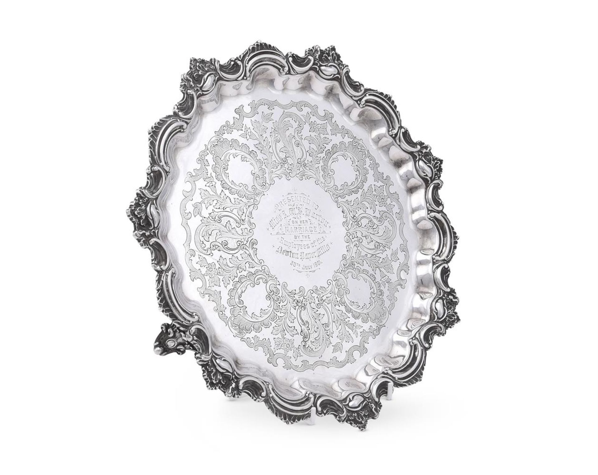 A VICTORIAN SILVER SHAPED CIRCULAR SALVER