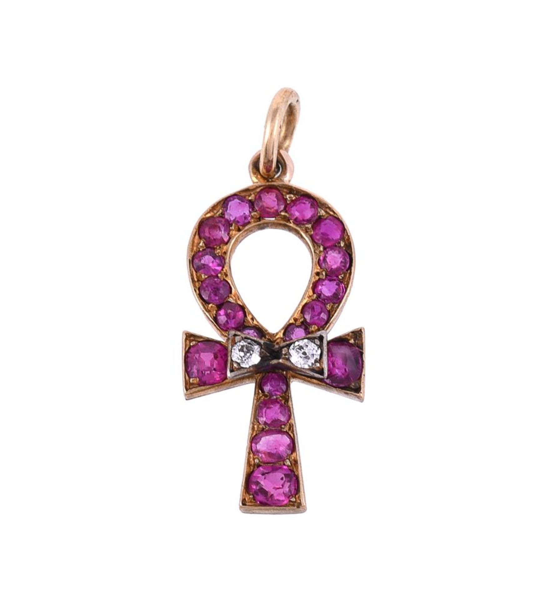 AN EDWARDIAN RUBY AND DIAMOND ANKH PENDANT, CIRCA 1910