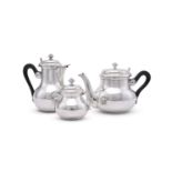 A FRENCH ELECTRO-PLATED THREE PIECE BALUSTER TEA SET