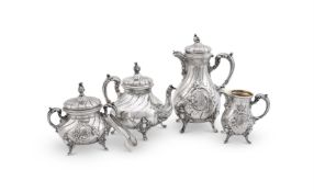 Y A GERMAN SILVER COLOURED FOUR PIECE WRYTHEN BALUSTER TEA SET