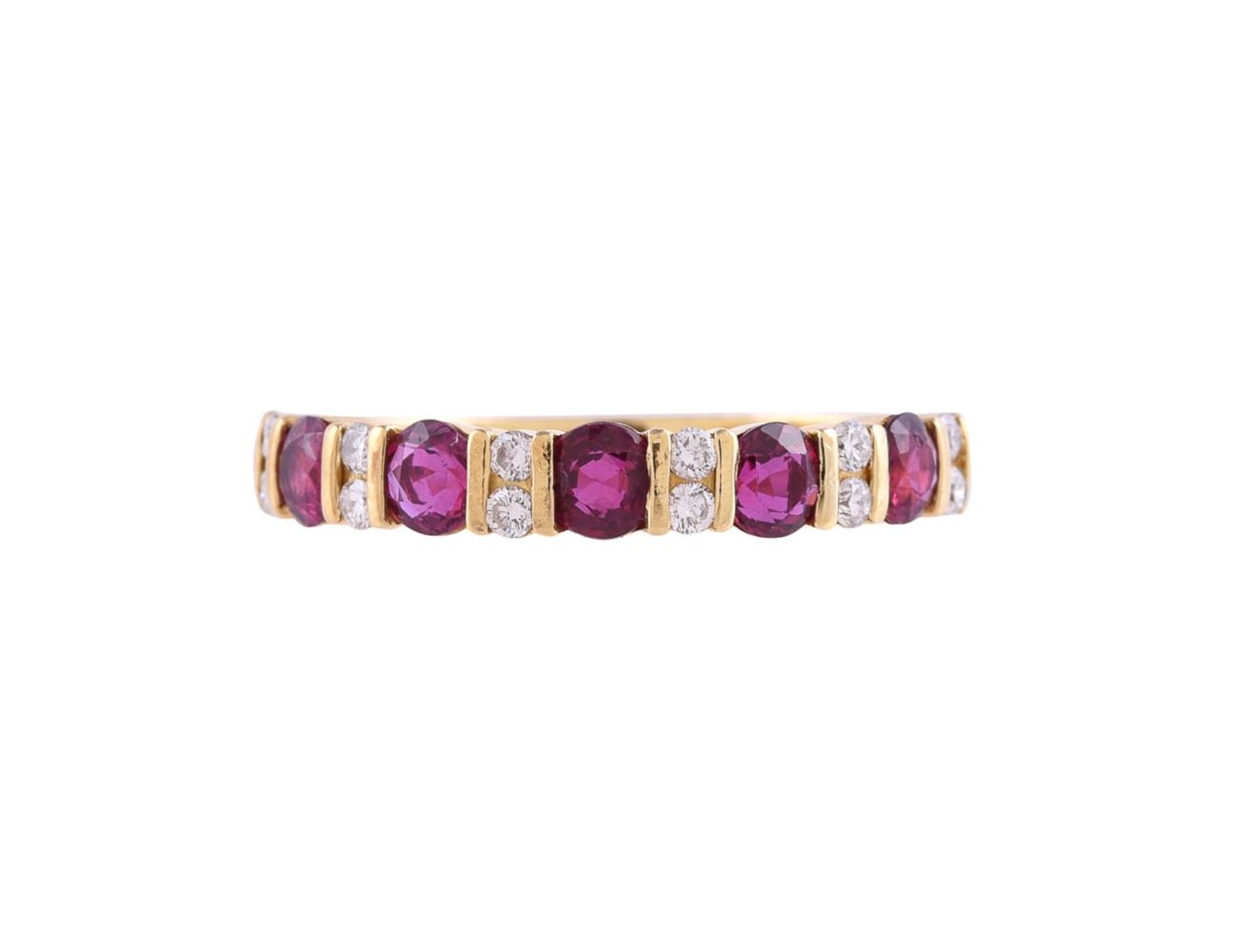 A RUBY AND DIAMOND HALF BAND RING