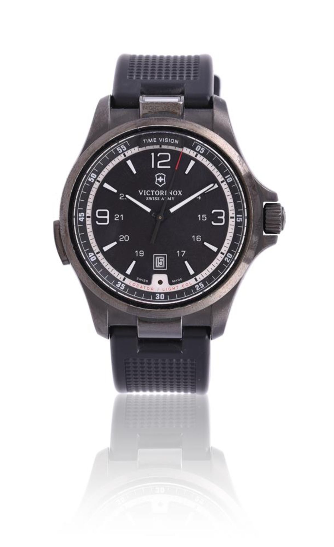 VICTORINOX, NIGHT VISION, REF. 241596 BLACK COATED STAINLESS STEEL WRIST WATCH WITH DATE