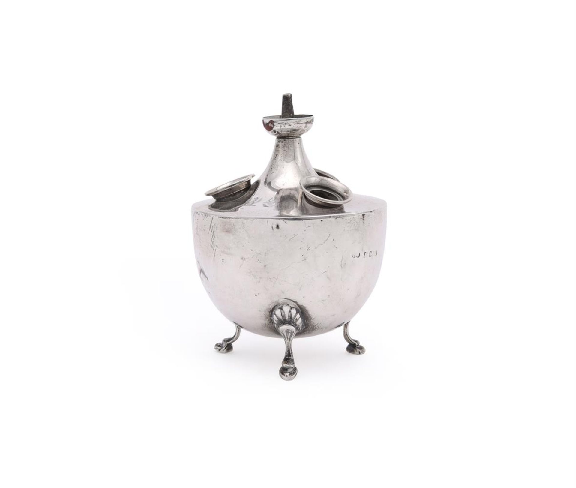 AN EDWARDIAN SILVER WAX JACK OR OIL LAMP