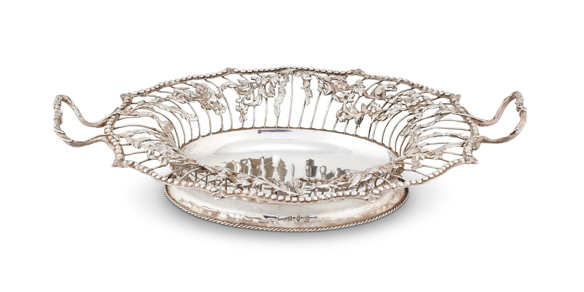 A GEORGE III SILVER OVAL TWIN HANDLED SHAPED DISH