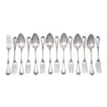 A FRENCH SET OF SIX TABLE SPOONS AND EIGHT TABLE FORKS