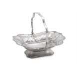 AN EDWARDIAN SILVER SWING HANDLED SHAPED OBLONG DISH, ATKIN BROTHERS