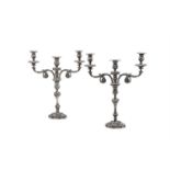 A PAIR OF GEORGE IV SILVER THREE LIGHT CANDELABRA, S. C. YOUNGE & CO.