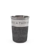 A SILVER NOVELTY TOT IN THE FORM OF A THIMBLE, CHARLES HORNER LTD.