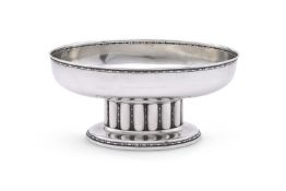 A GERMAN SILVER COLOURED OVAL PEDESTAL BOWL