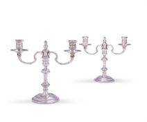 A PAIR OF SILVER TWIN BRANCH CANDLESTICKS