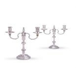 A PAIR OF SILVER TWIN BRANCH CANDLESTICKS