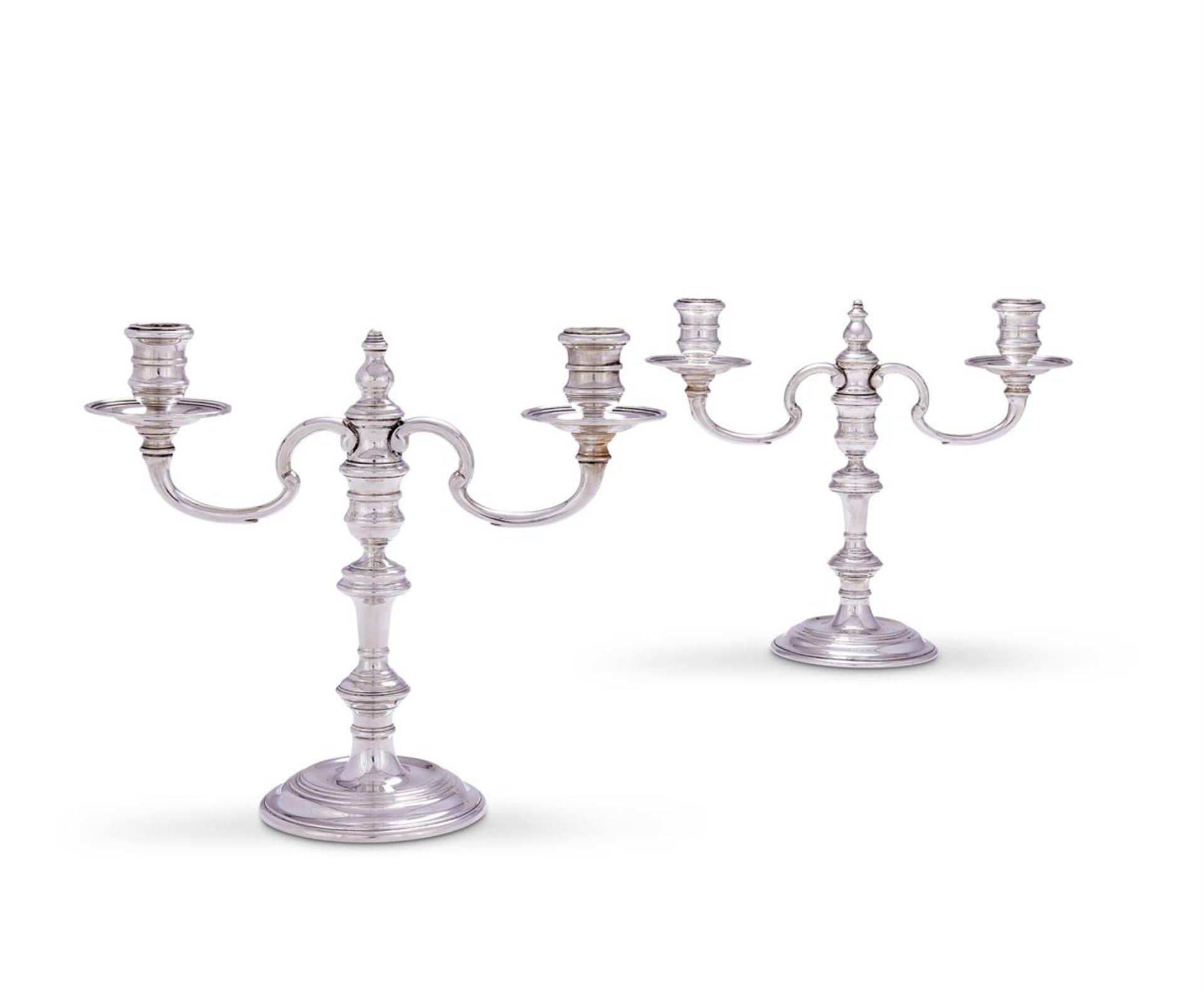 A PAIR OF SILVER TWIN BRANCH CANDLESTICKS