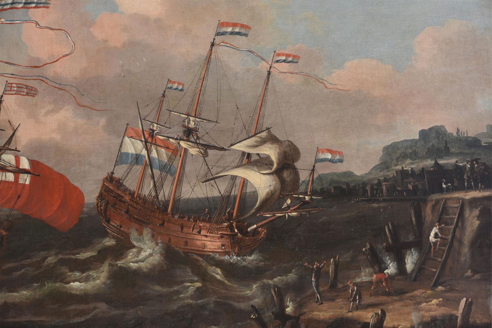 ATTRIBUTED TO LORENZO ACASTRO (ITALIAN FL 1672-1700), TWO MEN-O'WAR OF THE ENGLISH AND DUTCH NAVIES - Image 3 of 5