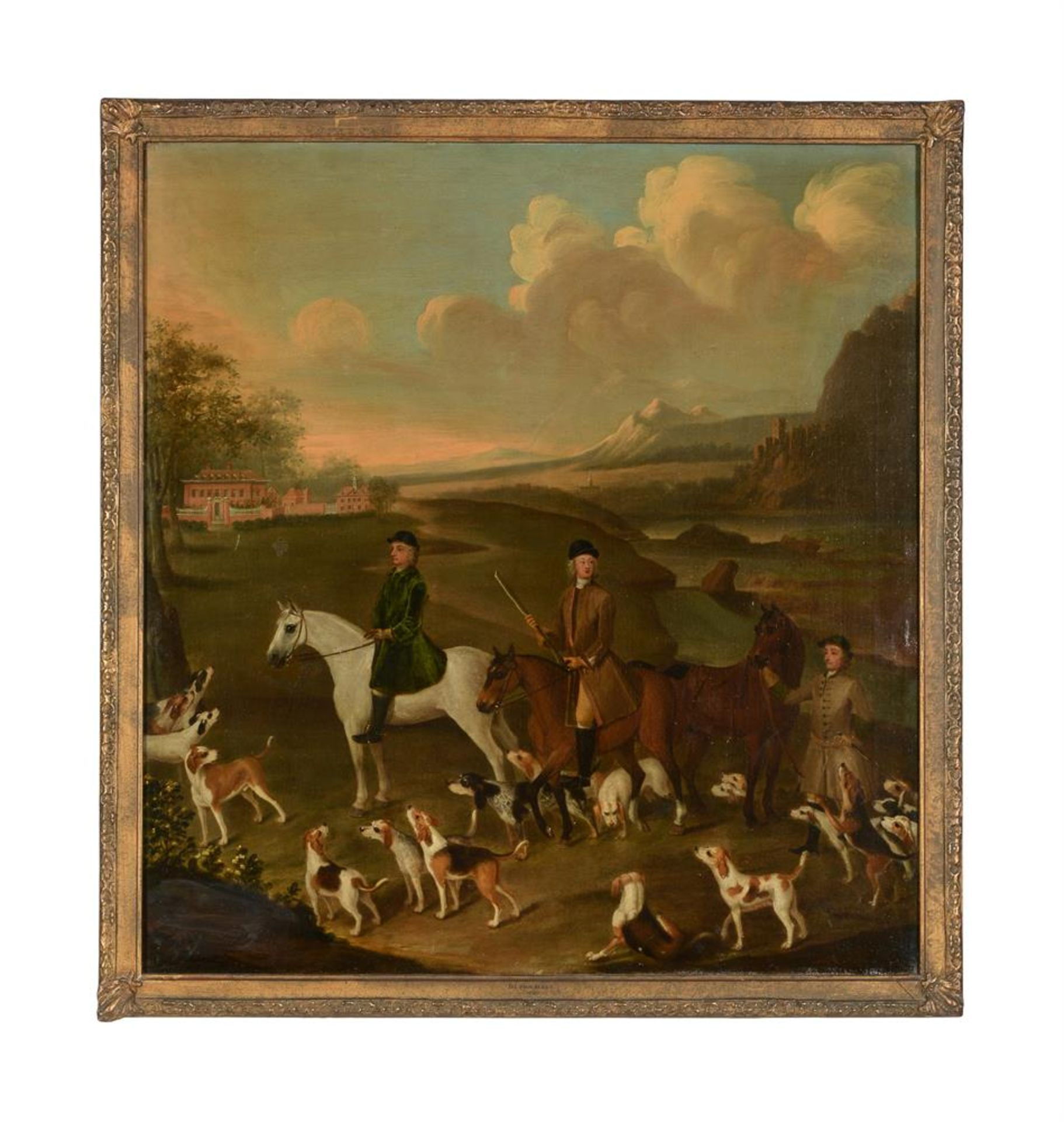 J HENNESSY (BRITISH 18TH CENTURY), A HUNTING PARTY BEFORE OLTON HALL - Image 2 of 3