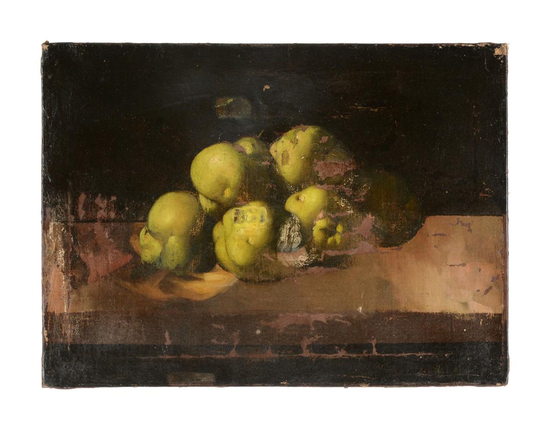 SPANISH SCHOOL (17TH CENTURY), A STILL LIFE OF APPLES ON A SHELF - Image 2 of 3