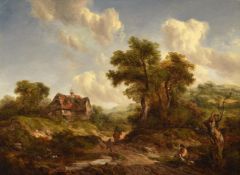 RICHARD HILDER (BRITISH 1813-1853), COTTAGES AND RUSTICS; A WOODED LANDSCAPE (A PAIR)