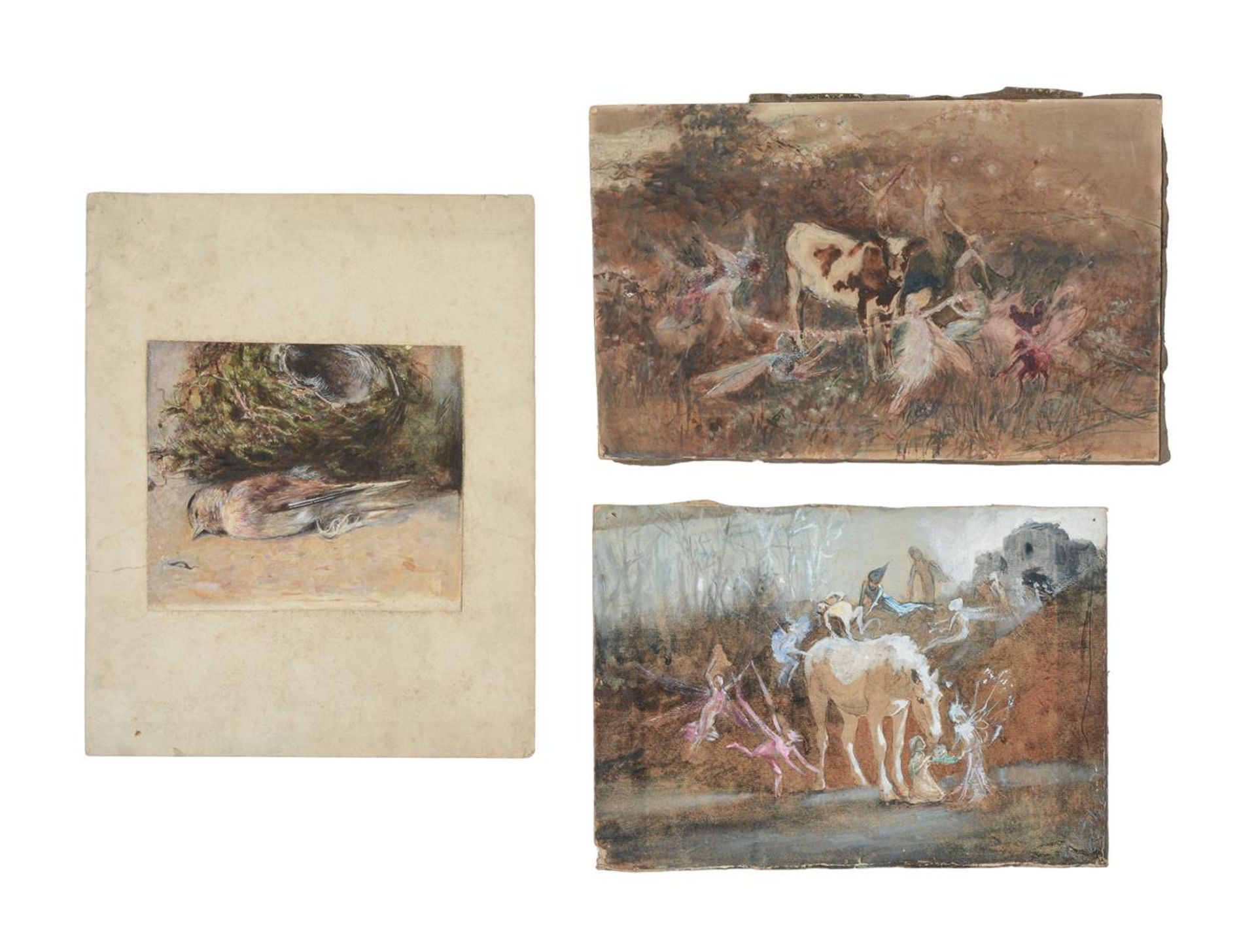 JOHN ANSTER FITZGERALD, FAIRIES PLAYING WITH A HORSE / FAIRIES PLAYING WITH A COW / A BIRD BY A NEST - Image 4 of 4