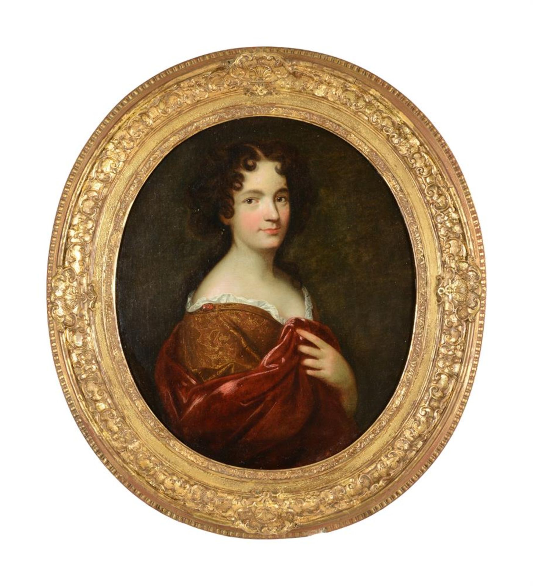 ANGLO-DUTCH SCHOOL (17TH CENTURY), PORTRAIT OF A LADY HOLDING A RED SCARF - Image 2 of 3