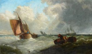 JOHN CALLOW (BRITISH 1822-1878), A BARGE AND OTHER VESSELS IN A SWELL