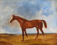 HARRY HALL (BRITISH 1814-1882), CHESTNUT RACEHORSE IN AN EXTENSIVE LANDSCAPE