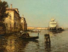 λ ANTOINE BOUVARD (FRENCH 1870-1956), VENETIAN CANAL WITH SAILS IN THE DISTANCE