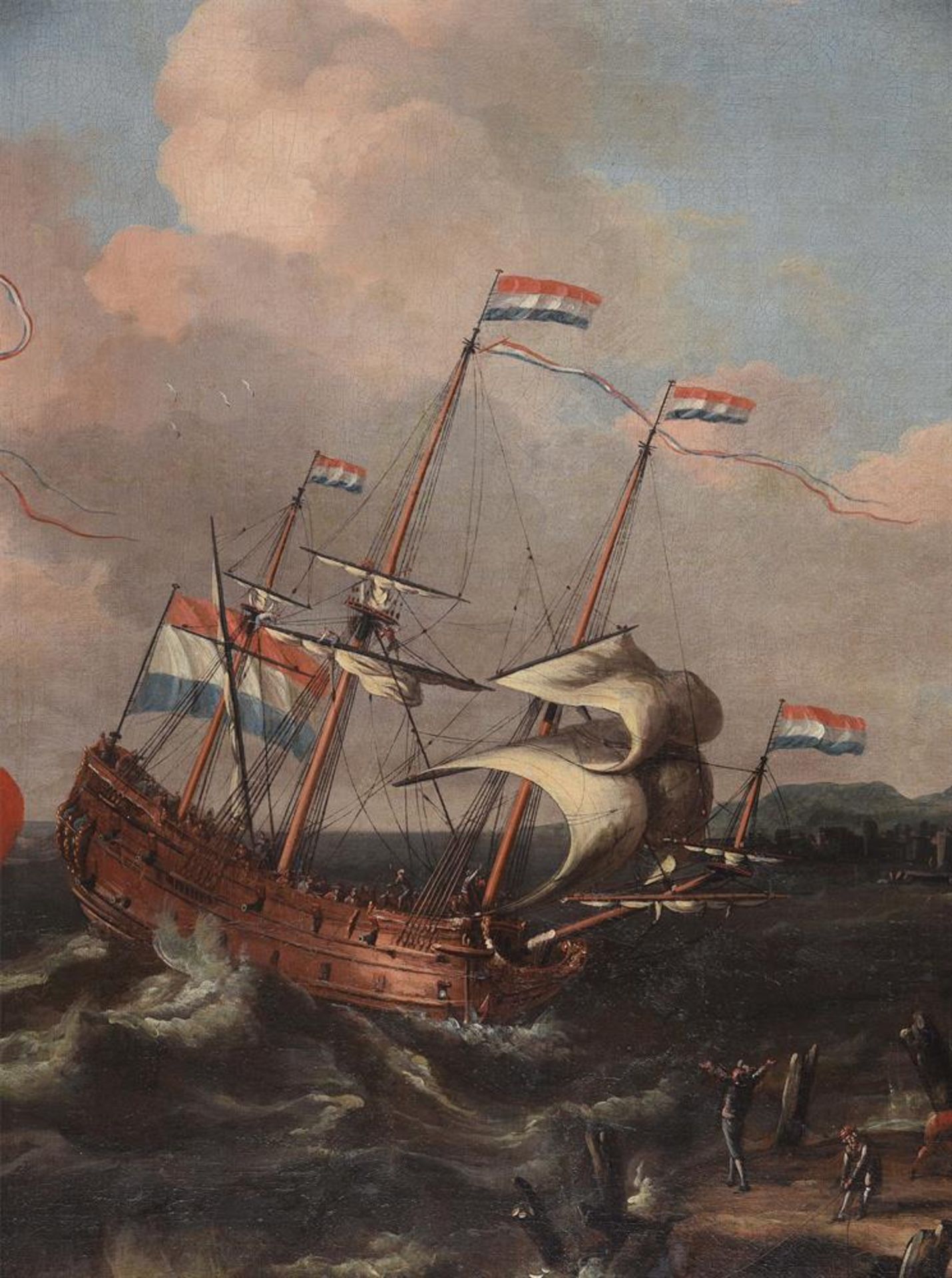 ATTRIBUTED TO LORENZO ACASTRO (ITALIAN FL 1672-1700), TWO MEN-O'WAR OF THE ENGLISH AND DUTCH NAVIES - Image 4 of 5