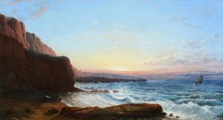 DANISH SCHOOL (19TH CENTURY), SHIPPING BY A CLIFF AT SUNSET