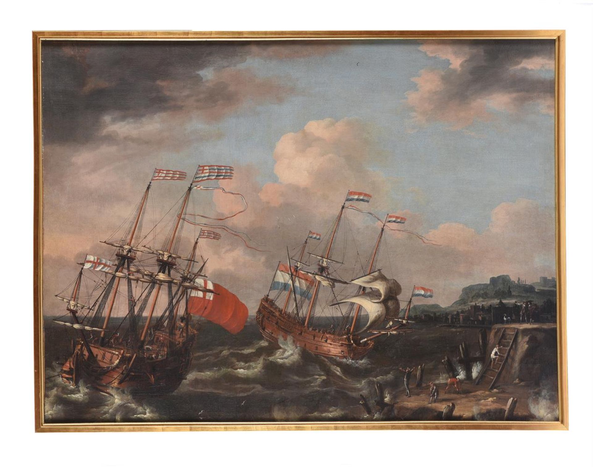 ATTRIBUTED TO LORENZO ACASTRO (ITALIAN FL 1672-1700), TWO MEN-O'WAR OF THE ENGLISH AND DUTCH NAVIES - Image 2 of 5