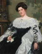 ALEXANDER MANN (SCOTTISH 1853-1908), PORTRAIT OF A LADY SEATED, WEARING A WHITE LACE TRIMMED DRESS