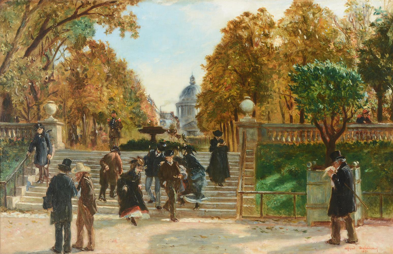 ALFRED DEHODENCQ (FRENCH 1822-1882), FIGURES IN THE JARDIN DU LUXEMBOURG, PARIS
