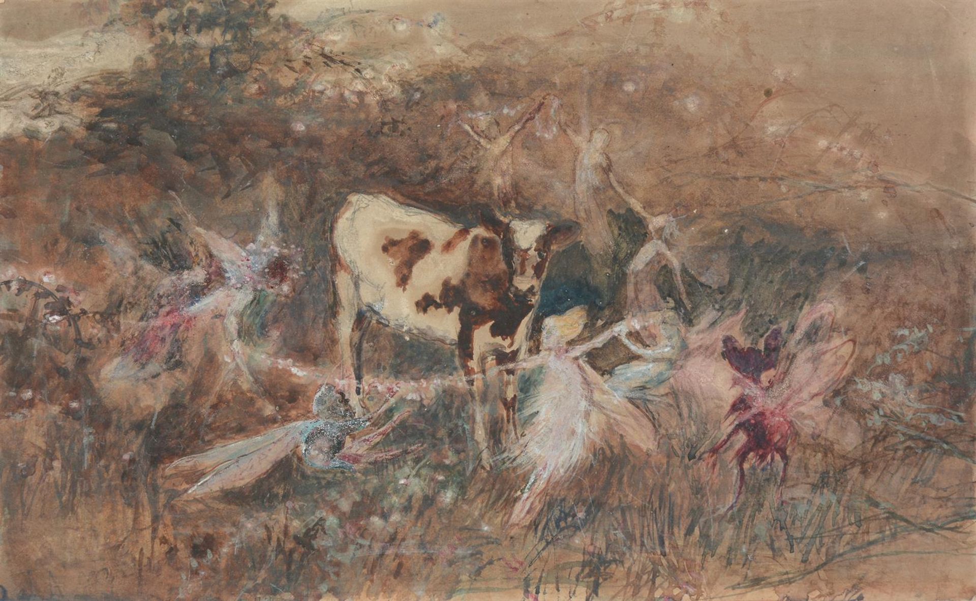 JOHN ANSTER FITZGERALD, FAIRIES PLAYING WITH A HORSE / FAIRIES PLAYING WITH A COW / A BIRD BY A NEST - Image 2 of 4