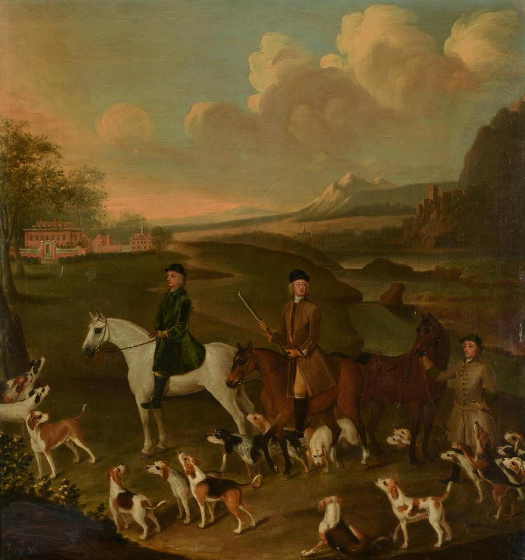 J HENNESSY (BRITISH 18TH CENTURY), A HUNTING PARTY BEFORE OLTON HALL