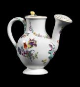 A MEISSEN MODEL OF A WATERING CAN AND COVER, MID 18TH CENTURY