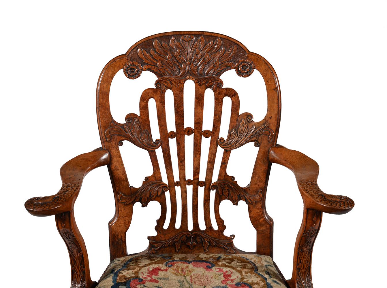 A GEORGE II CARVED WALNUT OPEN ARMCHAIR, ATTRIBUTED TO DANIEL BELL AND THOMAS MOORE, CIRCA 1735 - Image 3 of 21