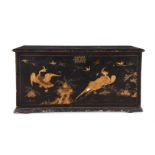 A GEORGE I BLACK LACQUER AND PARCEL GILT CHINOISERIE DECORATED CHEST, CIRCA 1720