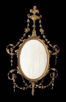 A PAIR OF GEORGE III CARVED GILTWOOD AND GESSO WALL MIRRORS, IN THE MANNER OF ROBERT ADAM