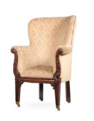 A REGENCY MAHOGANY AND UPHOLSTERED TUB ARMCHAIR, CIRCA 1820